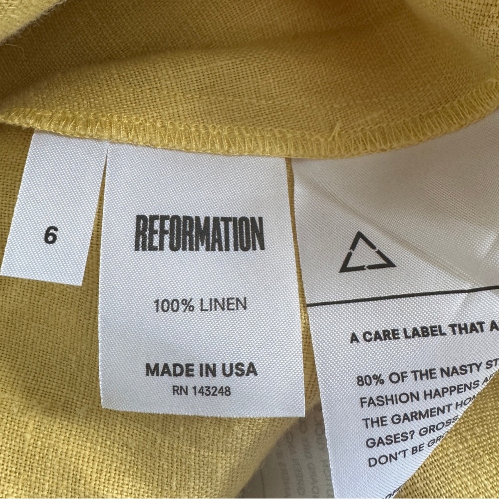 NWT Reformation Loren Linen Dress in Dijon Yellow Size 6 Fit & Flare - Picture 6 of 6
